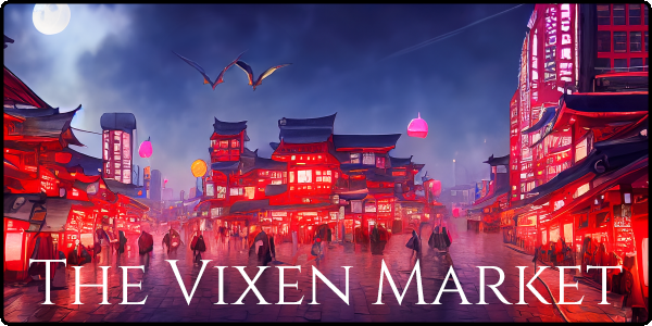 The Vixen Market banner showing a red-lit supernatural city